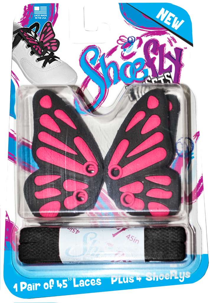 ShoeFly™ Funsets™ | Butterflies Black & Hot Pink | Black Lace